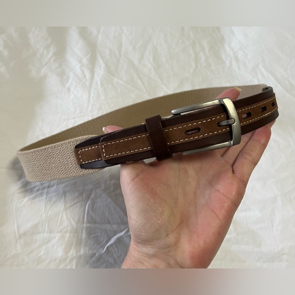 Fossil | Beige Men’s Belt Size 32 | Brown Leather Trim | Excellent